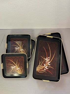Nimark 'Nishi Garden' Set of 5 Black Lacquerware Trays